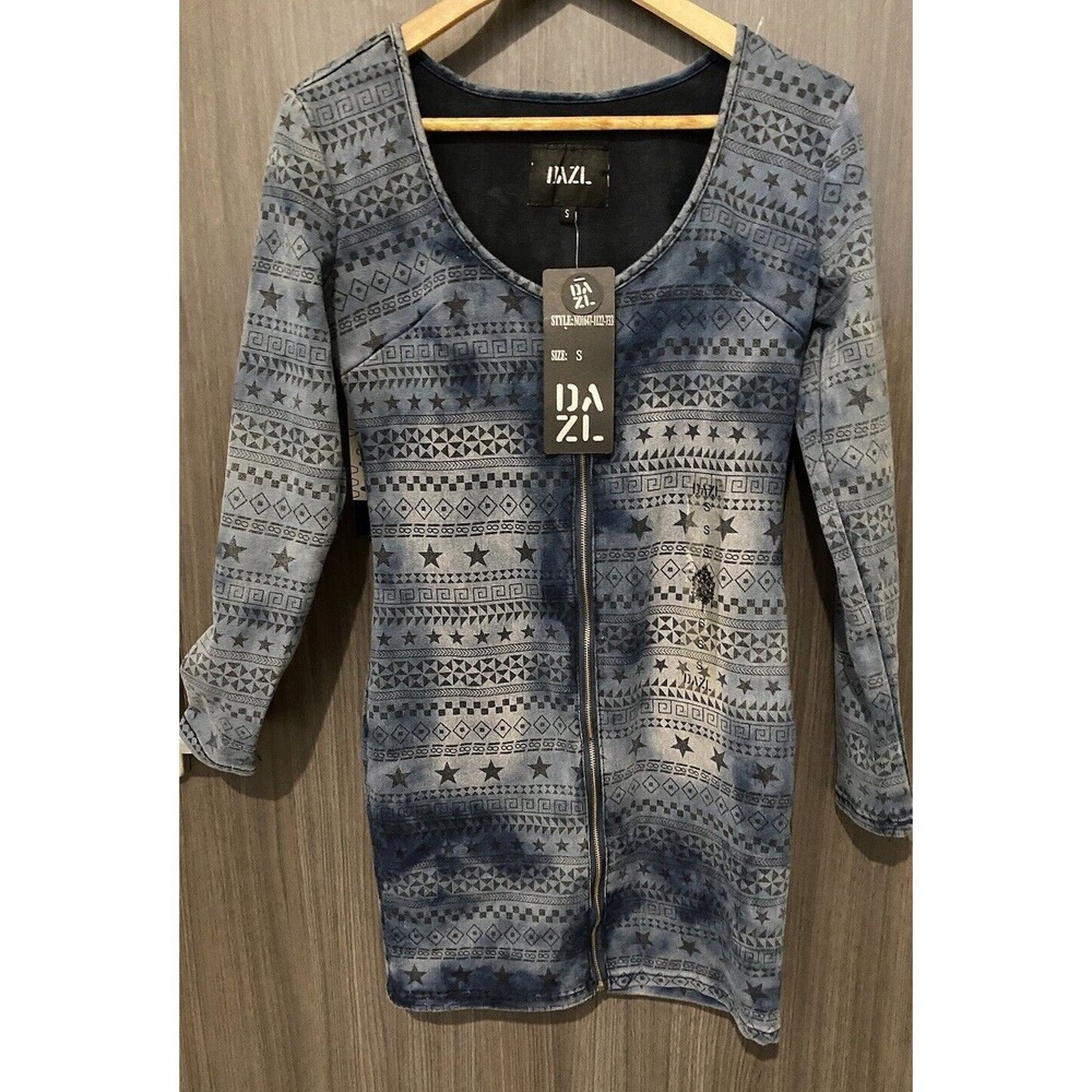 Jeans Denim Dress S Small Sexy Denim chambray jean bodycon Zip Long Sleeves NEW
